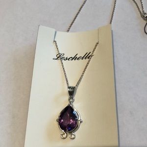 Silver and Amethyst drop pendant necklace